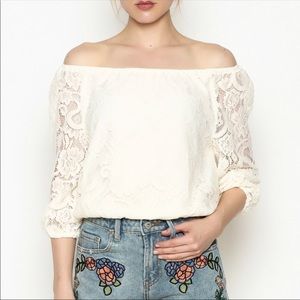 Cupcakes and cashmere crop top off the shoulder